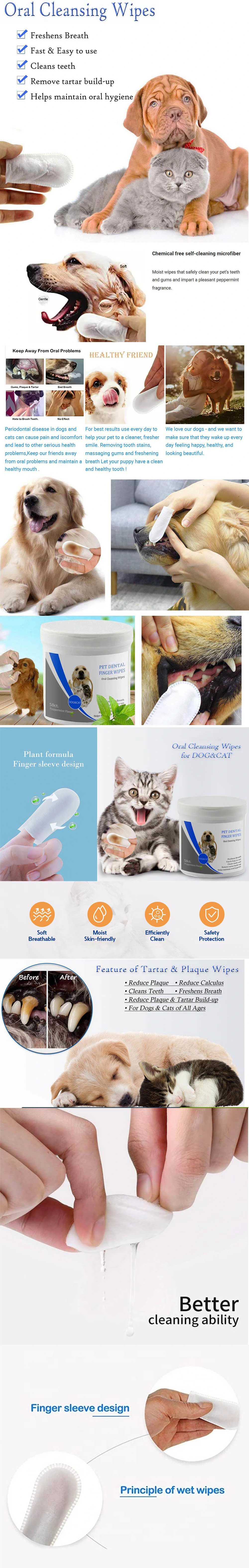 Dog Dental Pet Care Oral Cleansing Teeth Wipes Pads Finger Wipes Pet Teeth Cleaning Pads